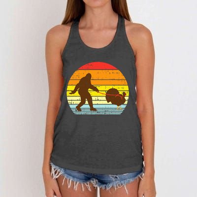 Bigfoot Sasquatch Turkey Sunset Retro Thanksgiving Day Gift Women's Knotted Racerback Tank