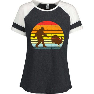 Bigfoot Sasquatch Turkey Sunset Retro Thanksgiving Day Gift Enza Ladies Jersey Colorblock Tee