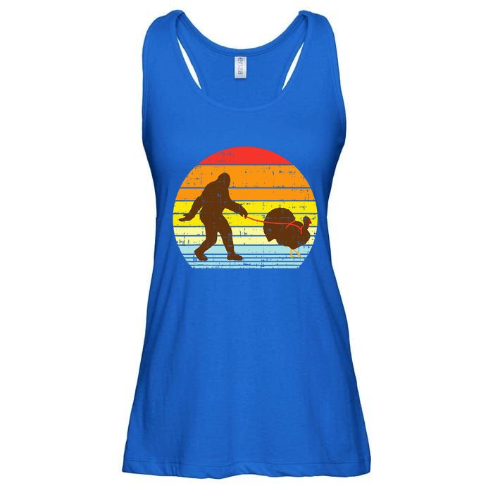 Bigfoot Sasquatch Turkey Sunset Retro Thanksgiving Day Gift Ladies Essential Flowy Tank