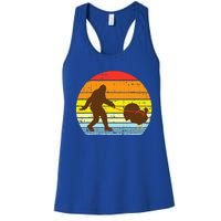 Bigfoot Sasquatch Turkey Sunset Retro Thanksgiving Day Gift Women's Racerback Tank