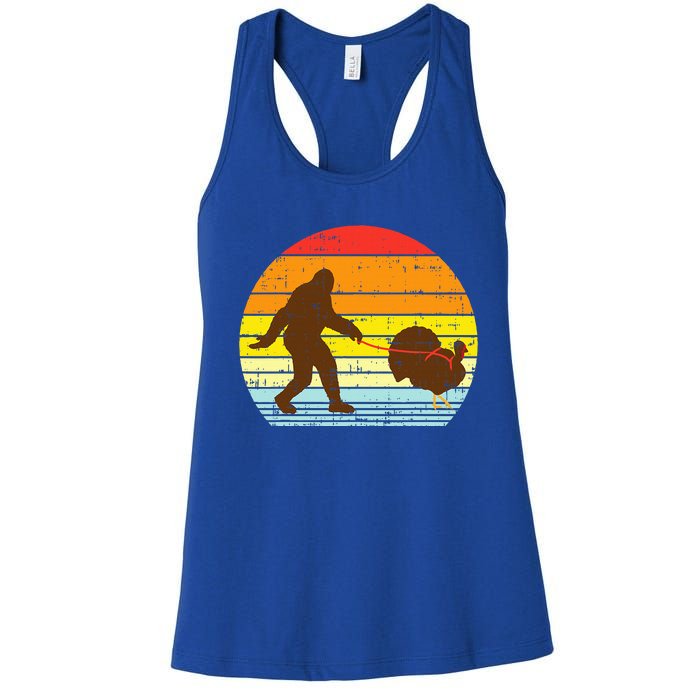 Bigfoot Sasquatch Turkey Sunset Retro Thanksgiving Day Gift Women's Racerback Tank