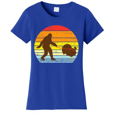 Bigfoot Sasquatch Turkey Sunset Retro Thanksgiving Day Gift Women's T-Shirt