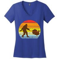 Bigfoot Sasquatch Turkey Sunset Retro Thanksgiving Day Gift Women's V-Neck T-Shirt