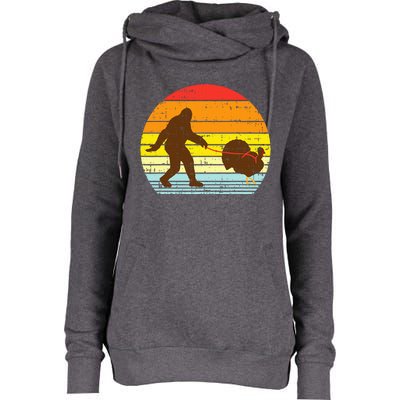 Bigfoot Sasquatch Turkey Sunset Retro Thanksgiving Day Gift Womens Funnel Neck Pullover Hood