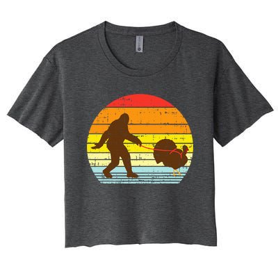 Bigfoot Sasquatch Turkey Sunset Retro Thanksgiving Day Gift Women's Crop Top Tee