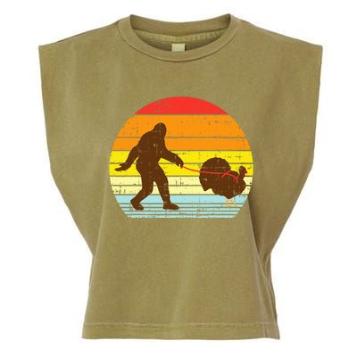 Bigfoot Sasquatch Turkey Sunset Retro Thanksgiving Day Gift Garment-Dyed Women's Muscle Tee