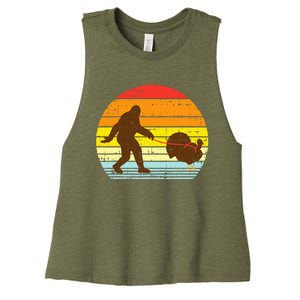 Bigfoot Sasquatch Turkey Sunset Retro Thanksgiving Day Gift Women's Racerback Cropped Tank