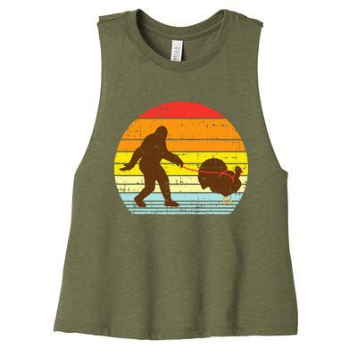 Bigfoot Sasquatch Turkey Sunset Retro Thanksgiving Day Gift Women's Racerback Cropped Tank