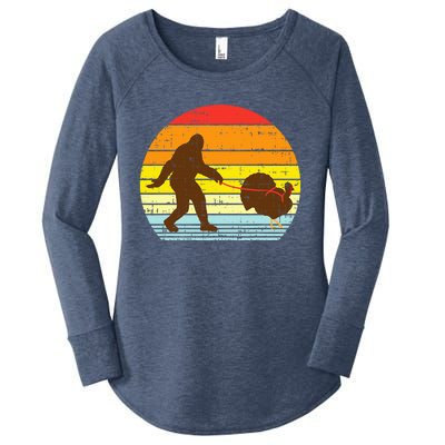 Bigfoot Sasquatch Turkey Sunset Retro Thanksgiving Day Gift Women's Perfect Tri Tunic Long Sleeve Shirt