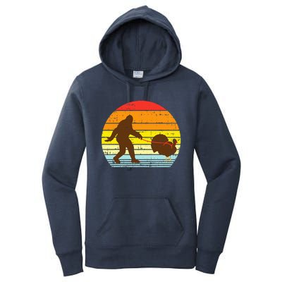 Bigfoot Sasquatch Turkey Sunset Retro Thanksgiving Day Gift Women's Pullover Hoodie