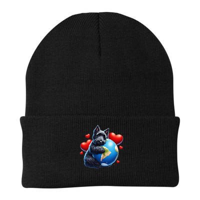 Black Scottish Terrier Dog Earth Day Hug Love Owner Planet Knit Cap Winter Beanie