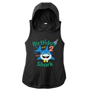 Birthday Shark Two Two Two 2nd Birthday Party Ladies PosiCharge Tri-Blend Wicking Draft Hoodie Tank