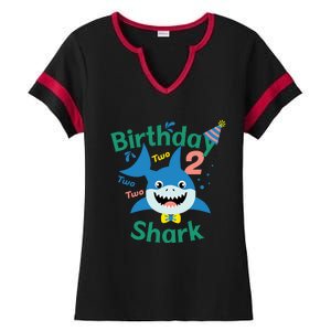 Birthday Shark Two Two Two 2nd Birthday Party Ladies Halftime Notch Neck Tee