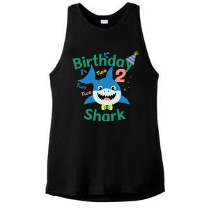 Birthday Shark Two Two Two 2nd Birthday Party Ladies PosiCharge Tri-Blend Wicking Tank