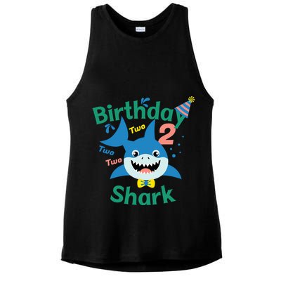 Birthday Shark Two Two Two 2nd Birthday Party Ladies PosiCharge Tri-Blend Wicking Tank