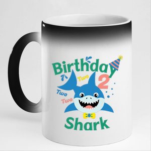 Birthday Shark Two Two Two 2nd Birthday Party 11oz Black Color Changing Mug