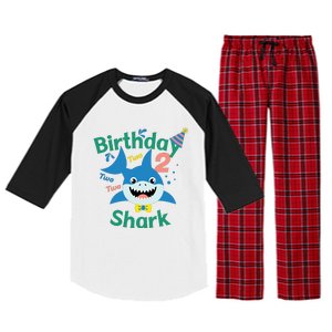 Birthday Shark Two Two Two 2nd Birthday Party Raglan Sleeve Pajama Set