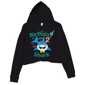 Birthday Shark Two Two Two 2nd Birthday Party Crop Fleece Hoodie