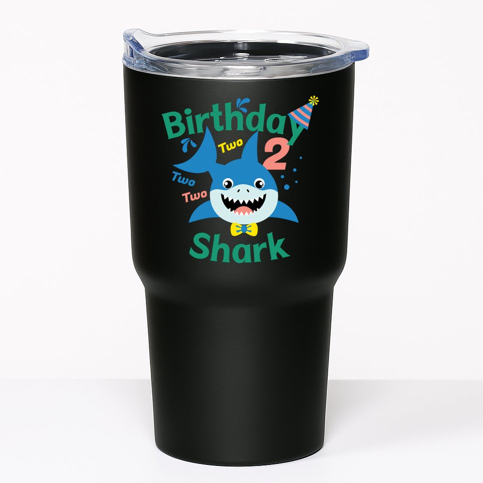 Birthday Shark Two Two Two 2nd Birthday Party Tumbler
