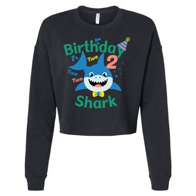 Birthday Shark Two Two Two 2nd Birthday Party Cropped Pullover Crew