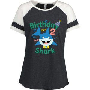 Birthday Shark Two Two Two 2nd Birthday Party Enza Ladies Jersey Colorblock Tee