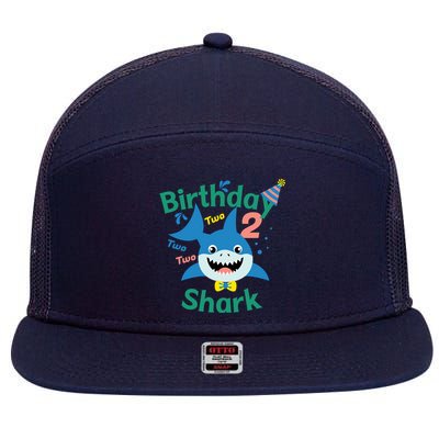 Birthday Shark Two Two Two 2nd Birthday Party 7 Panel Mesh Trucker Snapback Hat
