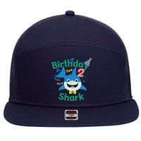 Birthday Shark Two Two Two 2nd Birthday Party 7 Panel Mesh Trucker Snapback Hat