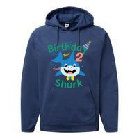 Birthday Shark Two Two Two 2nd Birthday Party Performance Fleece Hoodie