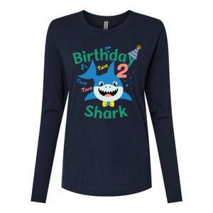 Birthday Shark Two Two Two 2nd Birthday Party Womens Cotton Relaxed Long Sleeve T-Shirt