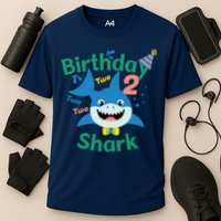 Birthday Shark Two Two Two 2nd Birthday Party Cooling Performance Crew T-Shirt