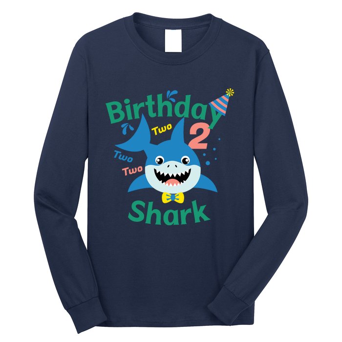 Birthday Shark Two Two Two 2nd Birthday Party Long Sleeve Shirt