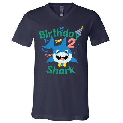 Birthday Shark Two Two Two 2nd Birthday Party V-Neck T-Shirt