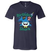 Birthday Shark Two Two Two 2nd Birthday Party V-Neck T-Shirt