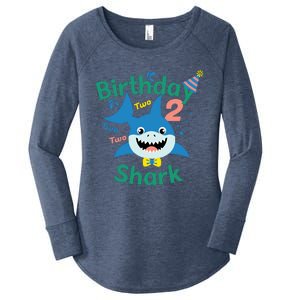 Birthday Shark Two Two Two 2nd Birthday Party Women's Perfect Tri Tunic Long Sleeve Shirt