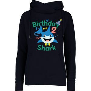 Birthday Shark Two Two Two 2nd Birthday Party Womens Funnel Neck Pullover Hood