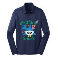 Birthday Shark Two Two Two 2nd Birthday Party Silk Touch Performance Long Sleeve Polo