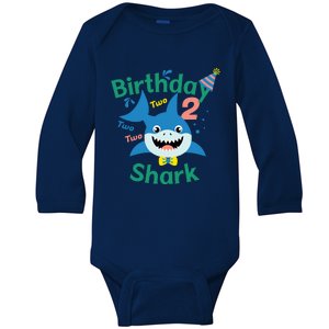 Birthday Shark Two Two Two 2nd Birthday Party Baby Long Sleeve Bodysuit