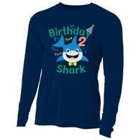 Birthday Shark Two Two Two 2nd Birthday Party Cooling Performance Long Sleeve Crew