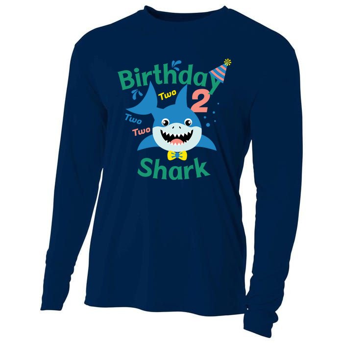 Birthday Shark Two Two Two 2nd Birthday Party Cooling Performance Long Sleeve Crew