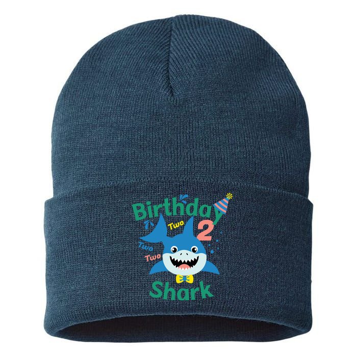 Birthday Shark Two Two Two 2nd Birthday Party Sustainable Knit Beanie