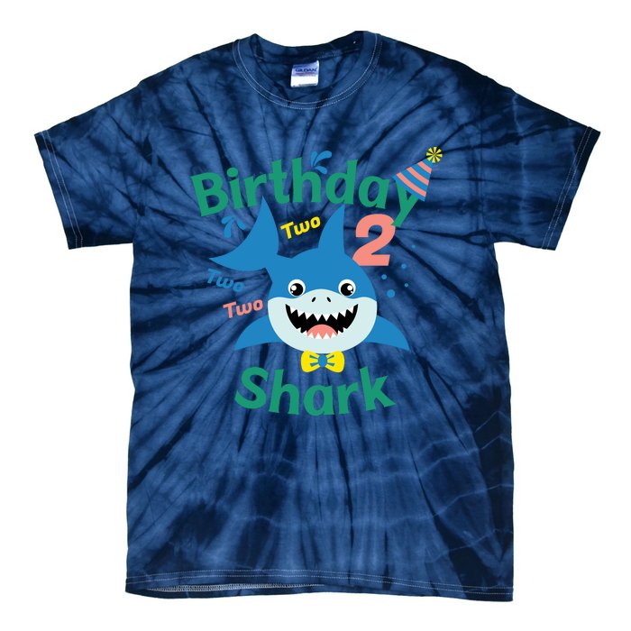 Birthday Shark Two Two Two 2nd Birthday Party Tie-Dye T-Shirt