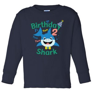 Birthday Shark Two Two Two 2nd Birthday Party Toddler Long Sleeve Shirt