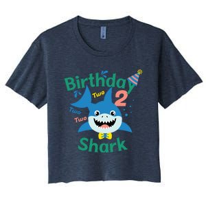 Birthday Shark Two Two Two 2nd Birthday Party Women's Crop Top Tee