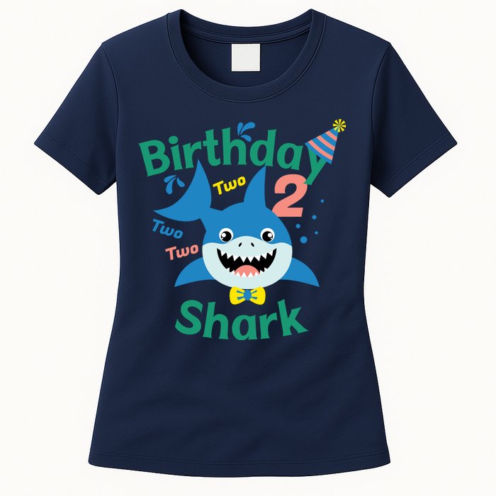 Birthday Shark Two Two Two 2nd Birthday Party Womens T-Shirt