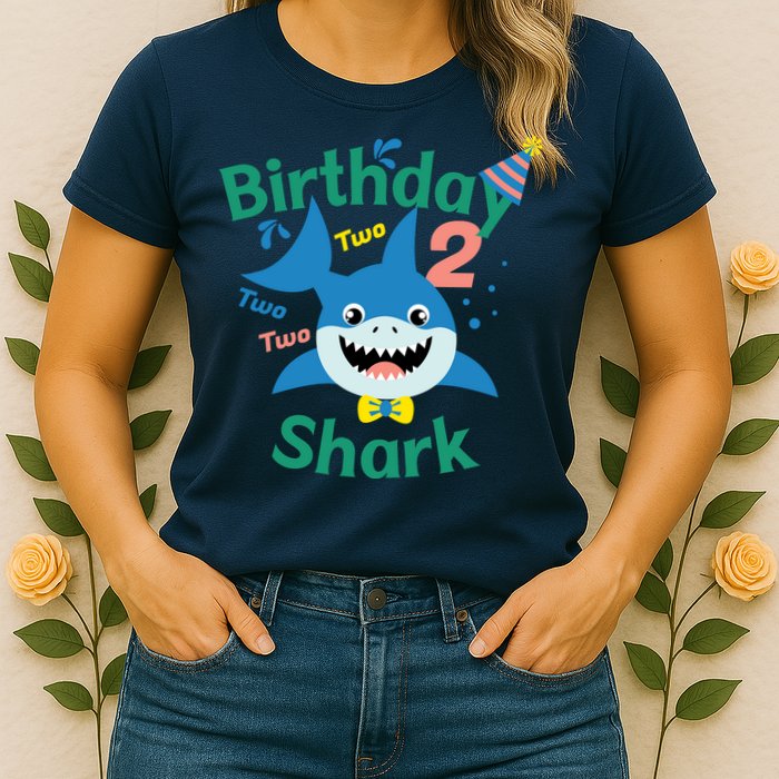 Birthday Shark Two Two Two 2nd Birthday Party Womens T-Shirt