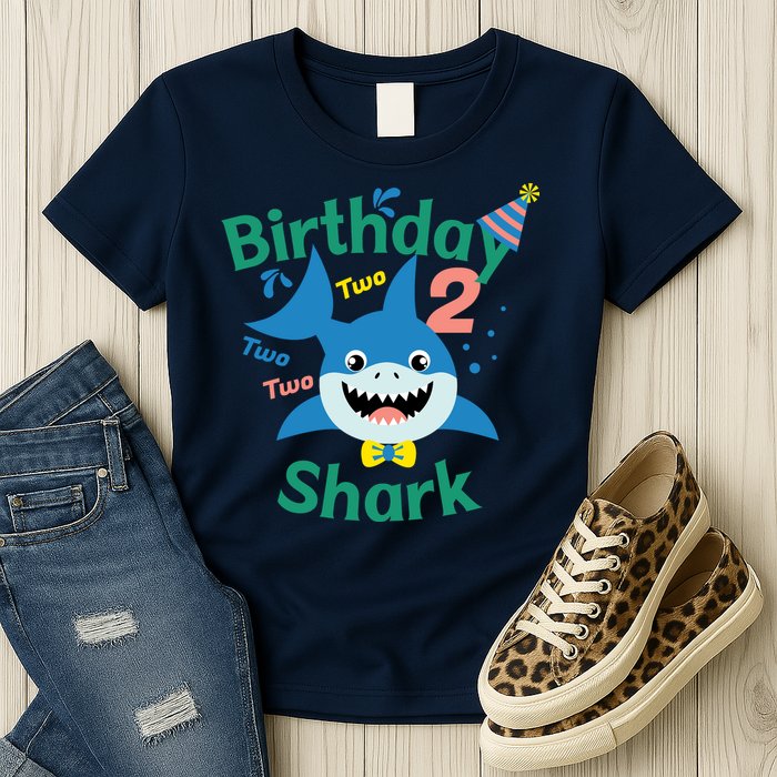 Birthday Shark Two Two Two 2nd Birthday Party Womens T-Shirt