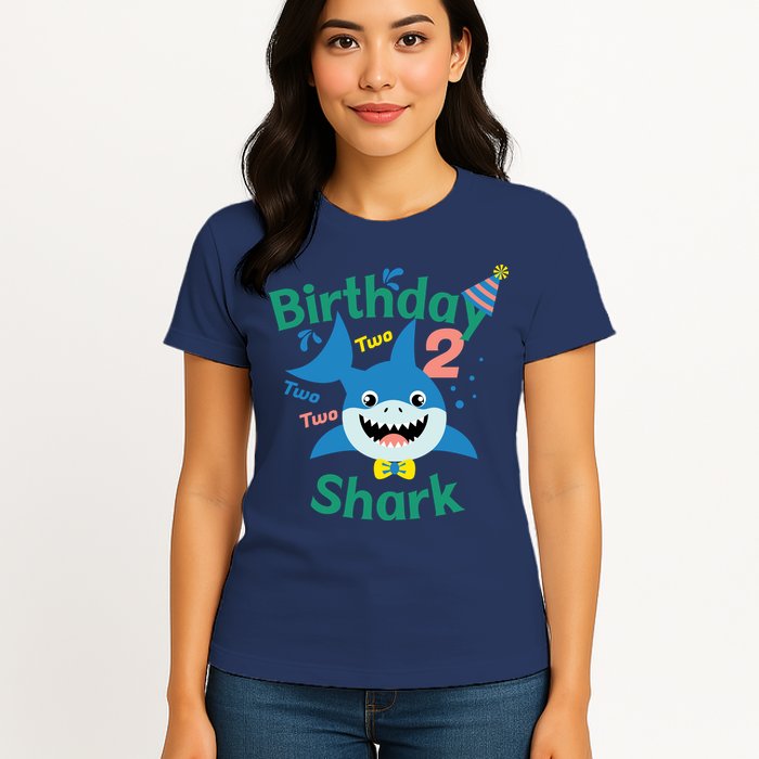 Birthday Shark Two Two Two 2nd Birthday Party Womens T-Shirt