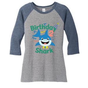 Birthday Shark Two Two Two 2nd Birthday Party Women's Tri-Blend 3/4-Sleeve Raglan Shirt