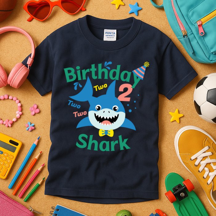 Birthday Shark Two Two Two 2nd Birthday Party Kids T-Shirt