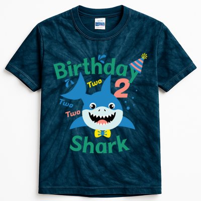 Birthday Shark Two Two Two 2nd Birthday Party Kids Tie-Dye T-Shirt